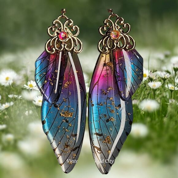Fairy Butterfly Wings Handmade Earrings Fantasy Nature Magical Insect Witch Bug - Picture 5 of 12